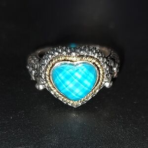 Andrea Candela Silver and Gold Ring with Blue Heart Stone